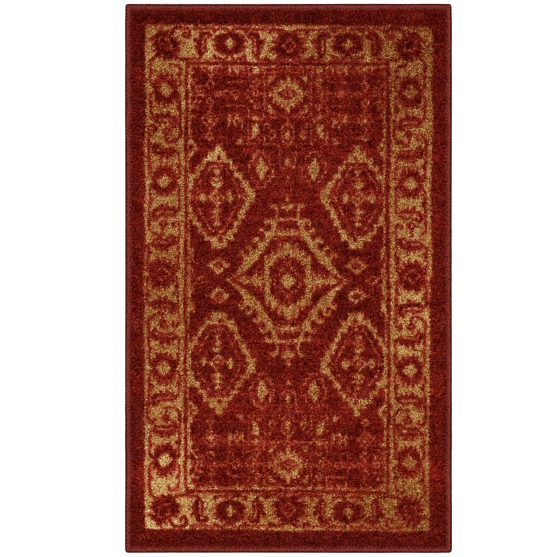 Maples Rugs Georgina Traditional Area Rug â€“ Made in USA â€“ Washable, Non Slip Indoor Carpet for Entryway, Foyer, Kitchen, and Bathroom, 1'8 x 2'10, Red/Gold - Image 1